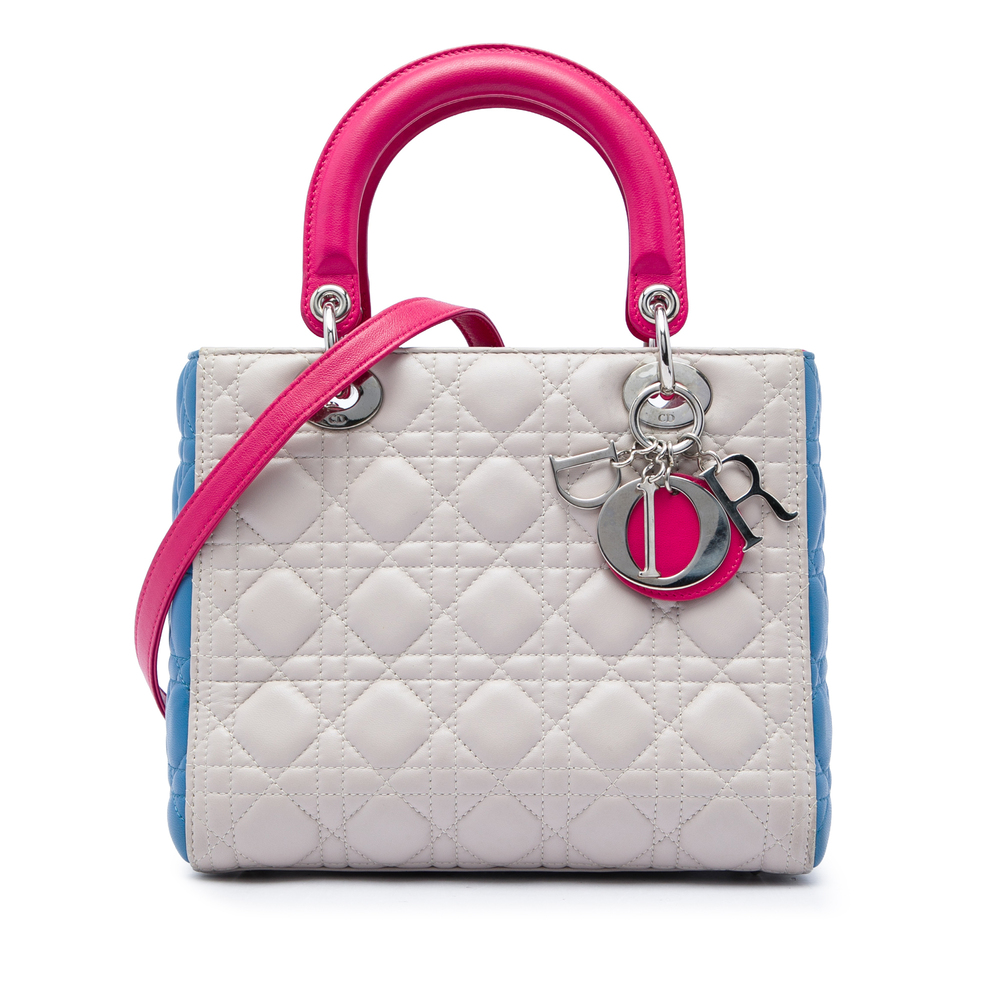 Pre-Loved Dior Medium Tricolor Lambskin Cannage Lady Dior